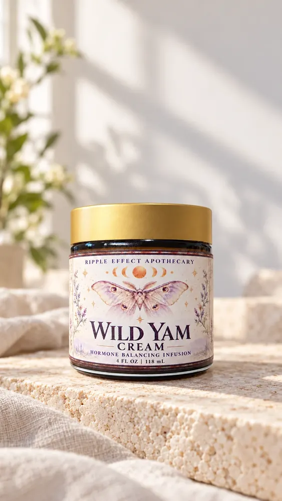 Wild Yam Cream jar in morning light